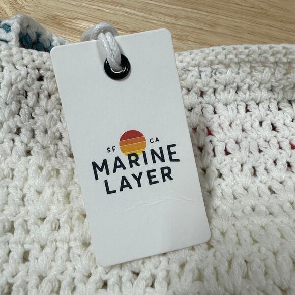 Marine Layer NWT Caro Cropped Crochet Tank Size L Square Neck Colorful Trim - Picture 5 of 10